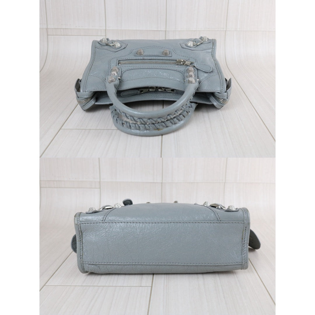 Include Entrupy Certificate of Authenticity｜Good ( Rank AB)｜Balenciaga Waxed Leather Gaint Classic Mini City Grey HandBag Shoulder Bag ｜S26072604