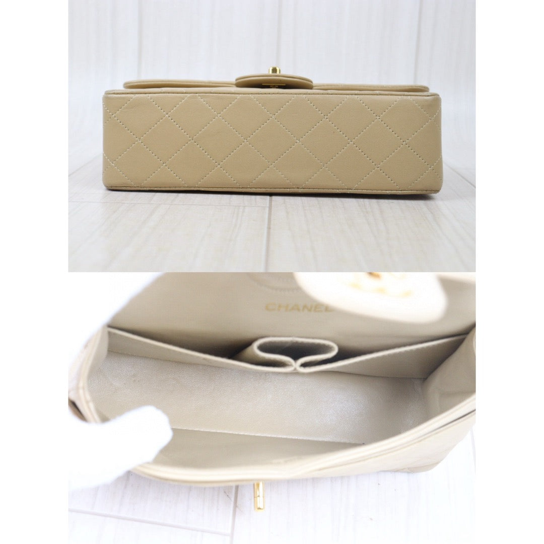 Good ( Rank AB)｜ CHANEL  Lamb Skin Beige Double Flap 23 Shoulder Bag Made in 1989-1991 Year ｜P24110109