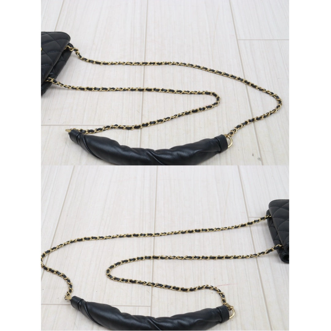 Very Good ( Rank A)｜ CHANEL Matelasse Chain Lamb Skin Coco Mark Card Holder Black Made In 2020-2021Year ｜P25080608