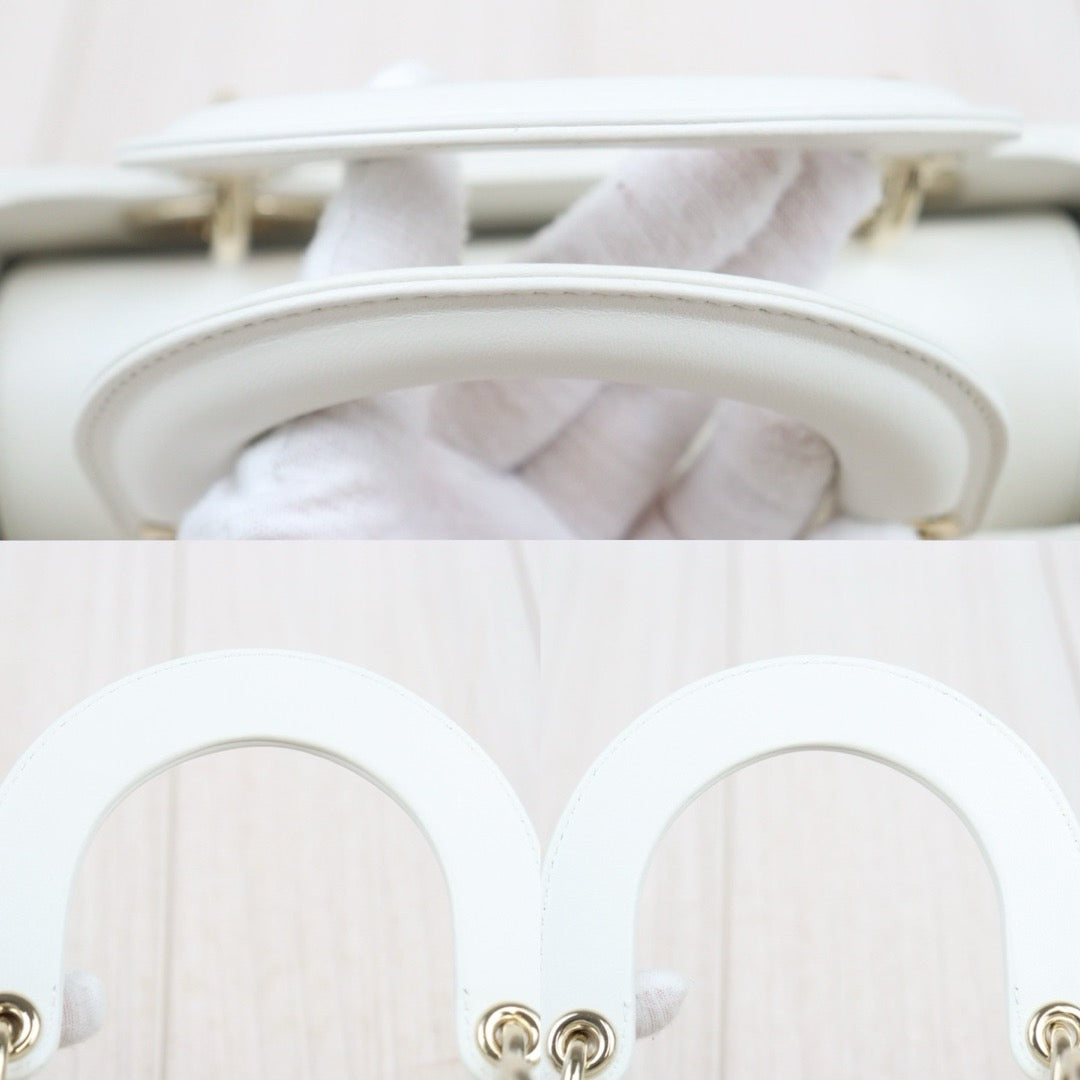 Excellent（Rank SA）｜  Dior Lady Dior Lamb Skin 2WAY  Handbag Shoulder Bag White  ｜H25063018