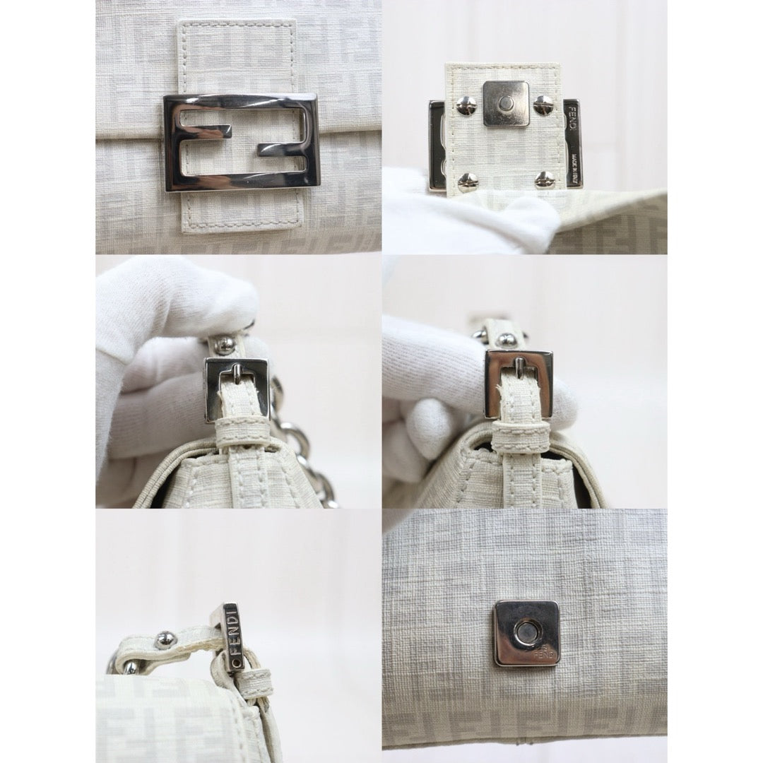 Include Entrupy Certificate of Authenticity｜Good ( Rank AB)｜ FENDI Zucca Mamma Baguette Shoulder Bag White｜S26060611