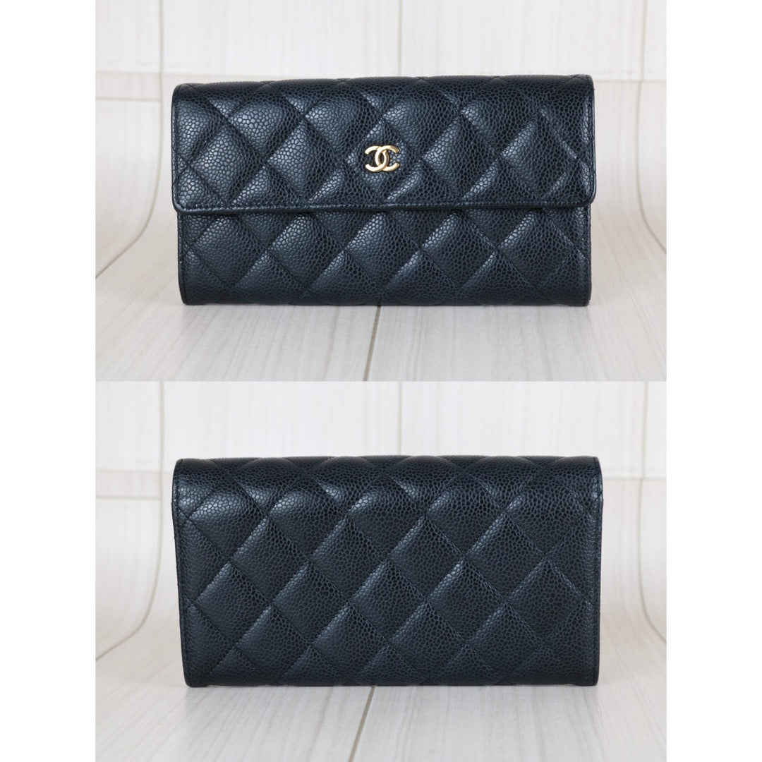 Very Good ( Rank A)｜Full Set CHANEL Caviar Skin Black Long Wallet Made In 2015-2016Year｜X25120702