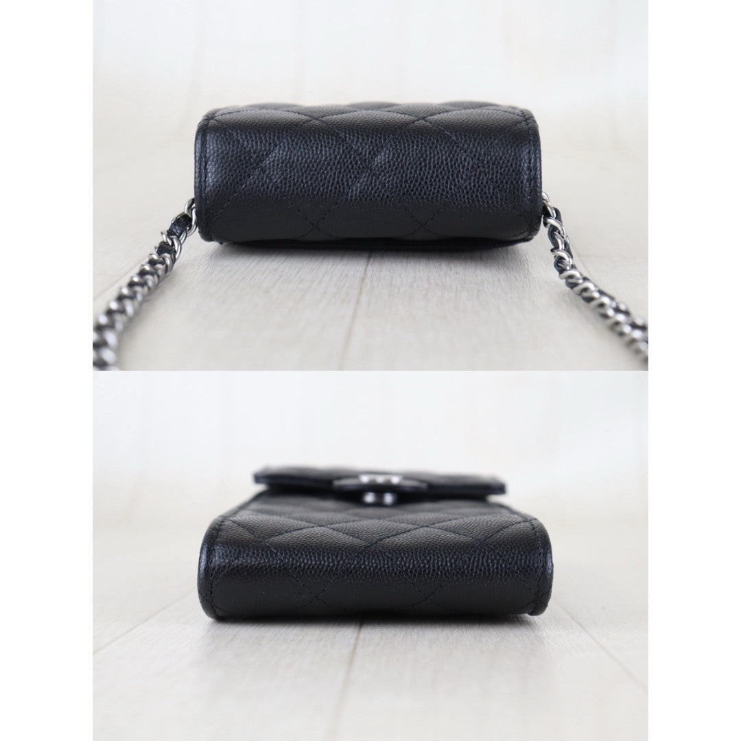 Include Entrupy Certificate of Authenticity｜Very Good（Rank A）｜CHANEL Caviar Skin  Flap Phone Holder Chain Shoulder Bag Black Made In 2021-2022 Year ｜S26090742