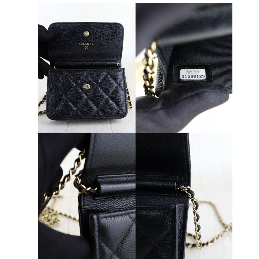 Very Good ( Rank A)｜ CHANEL Matelasse Caviar Skin Mini Chain Shoulder Bag Black Gold Hardware Made in 2021-2022Year ｜H24112101