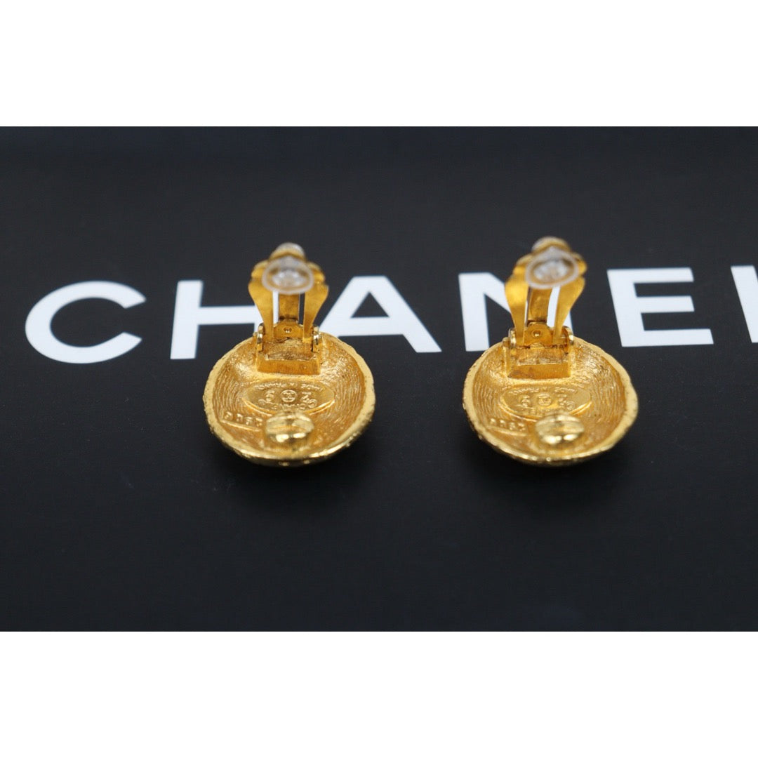 Very Good ( Rank A) ｜ CHANEL Coco Mark  Weave Gold Earrings Made In 1992Year ｜25112505