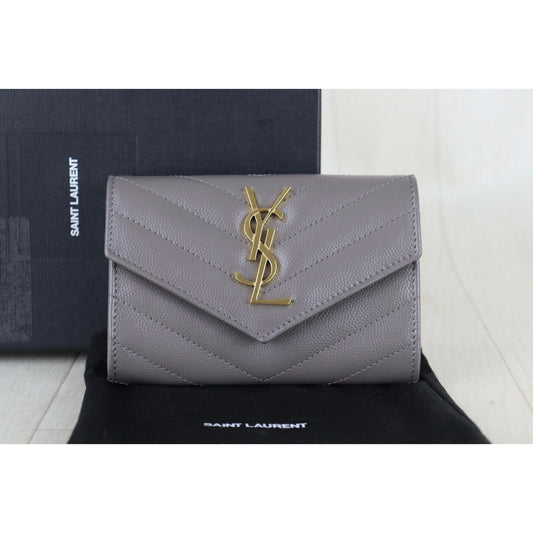 Excellent（Rank SA）｜Full Set  Saint Laurent YSL Caviar Skin Calf Leather Card Holder Etoupe｜S26013002