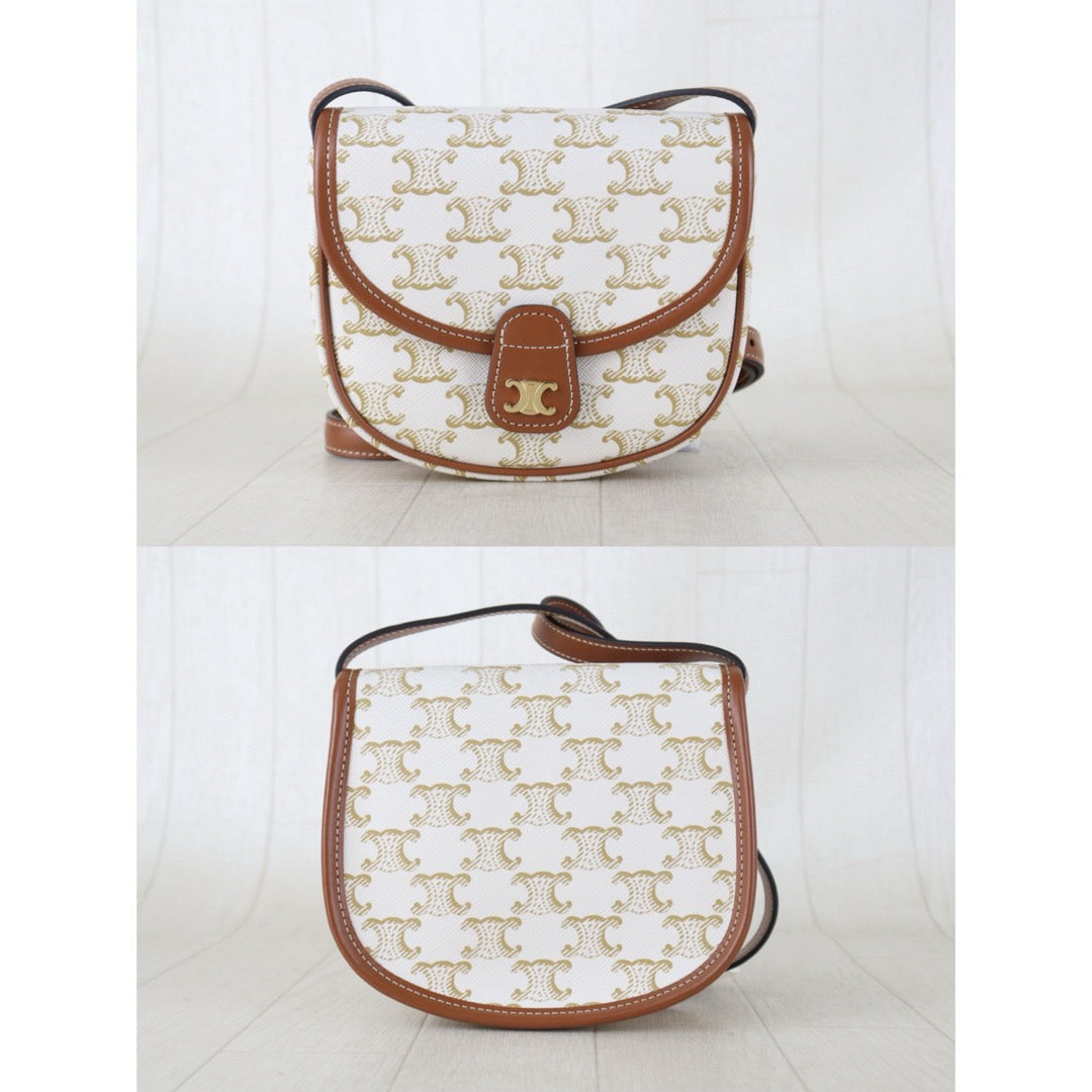 Include Entrupy Certificate of Authenticity｜Very Good ( Rank A) ｜ CELINE White Macadam Triomphe Cross Body Shoulder Bag Current Model｜S26090737