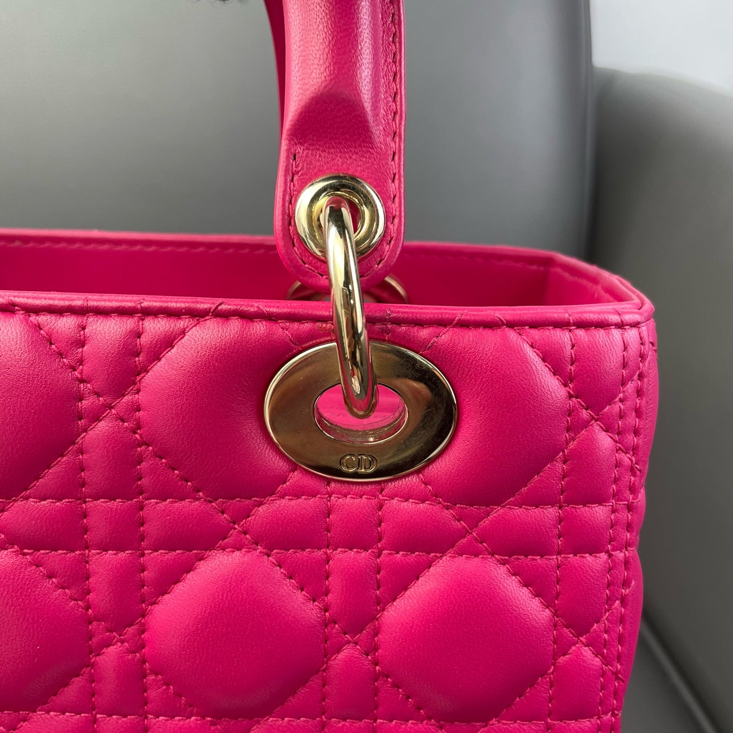 Very Good ( Rank A) ｜  Dior Lady Dior Lamb Skin 2WAY Shoulder Bag Handbag Pink