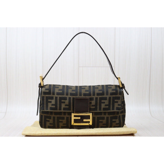 Rank A｜ FENDI Zucca Mamma Baguette Shoulder Bag Gold Hardware｜24062006