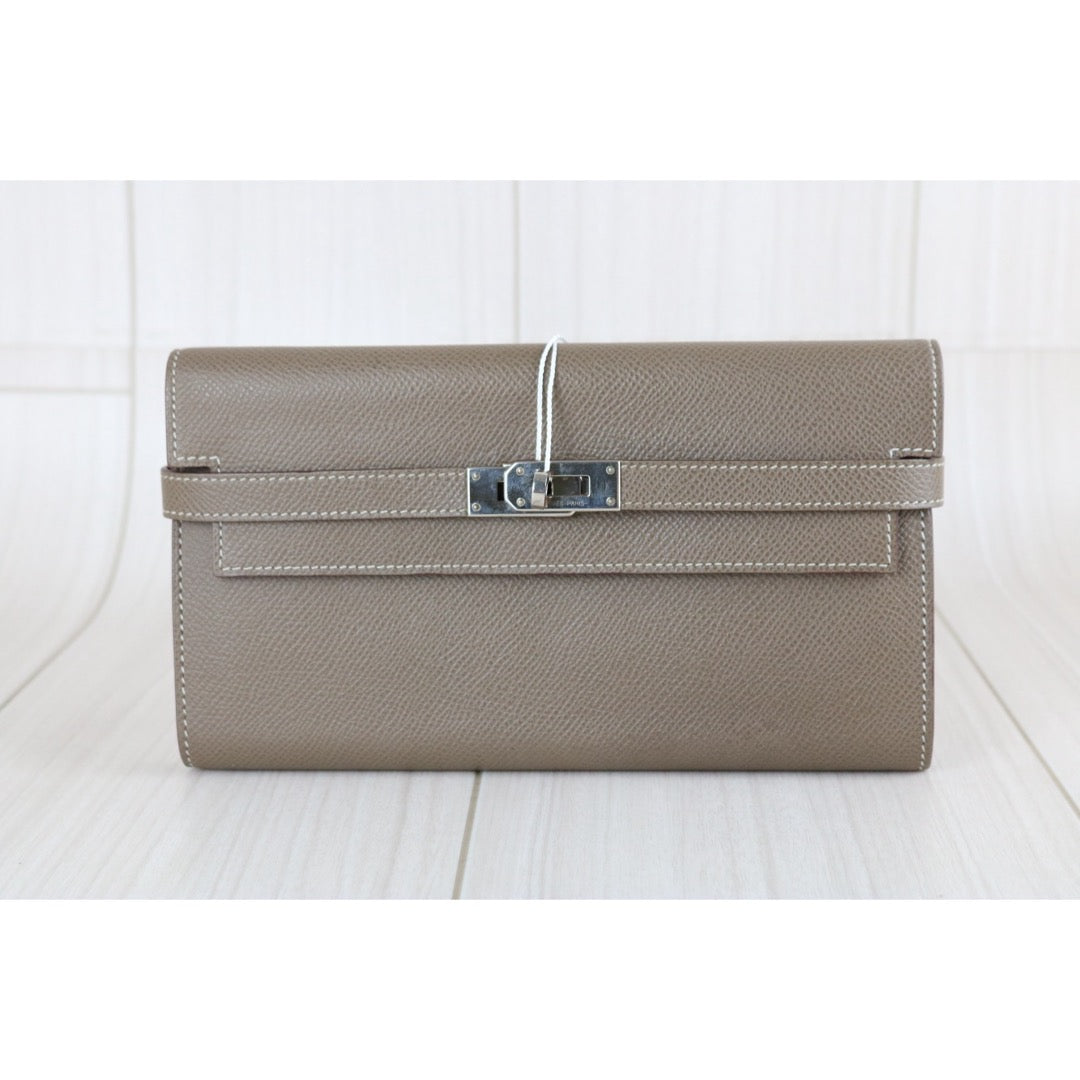 Very Good ( Rank A)｜ HERMES Epsom Kelly Wallet Etoupe Gray A Stamp Made In 2017Year｜W25071028