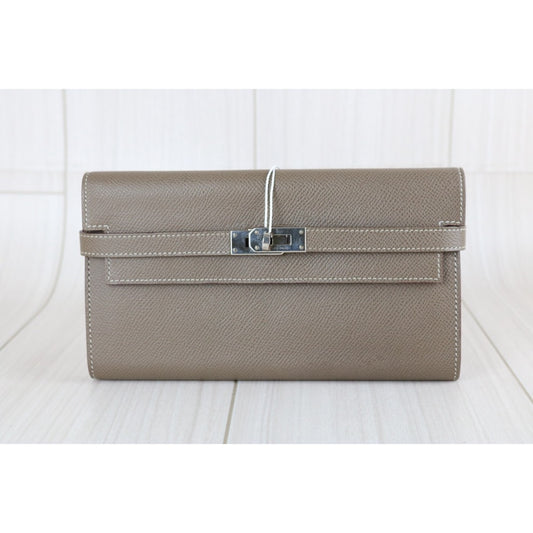 Very Good ( Rank A)｜ HERMES Epsom Kelly Wallet Etoupe Gray A Stamp Made In 2017Year｜W25071028