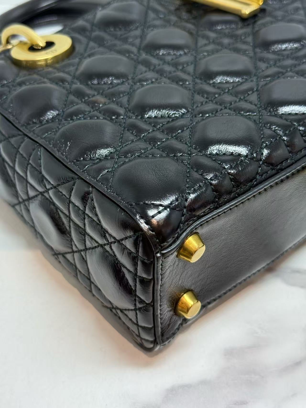 Dior Small Lady Dior Cafe Skin 2WAY Shoulder Bag Handbag Black