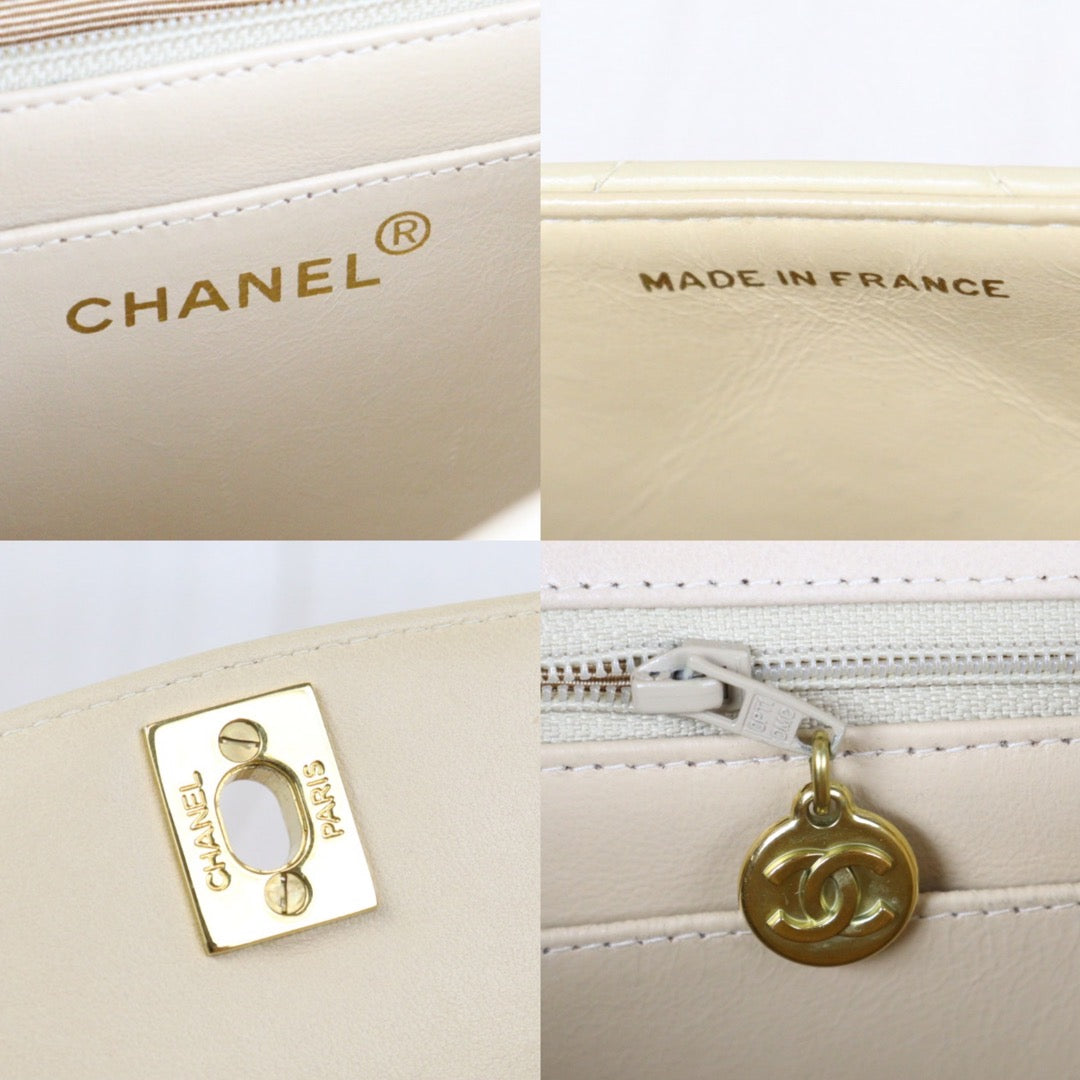 Rank AB ｜CHANEL Matrasse Diana 25 Lamb Skin Beige Shoulder Bag  ｜V24031229