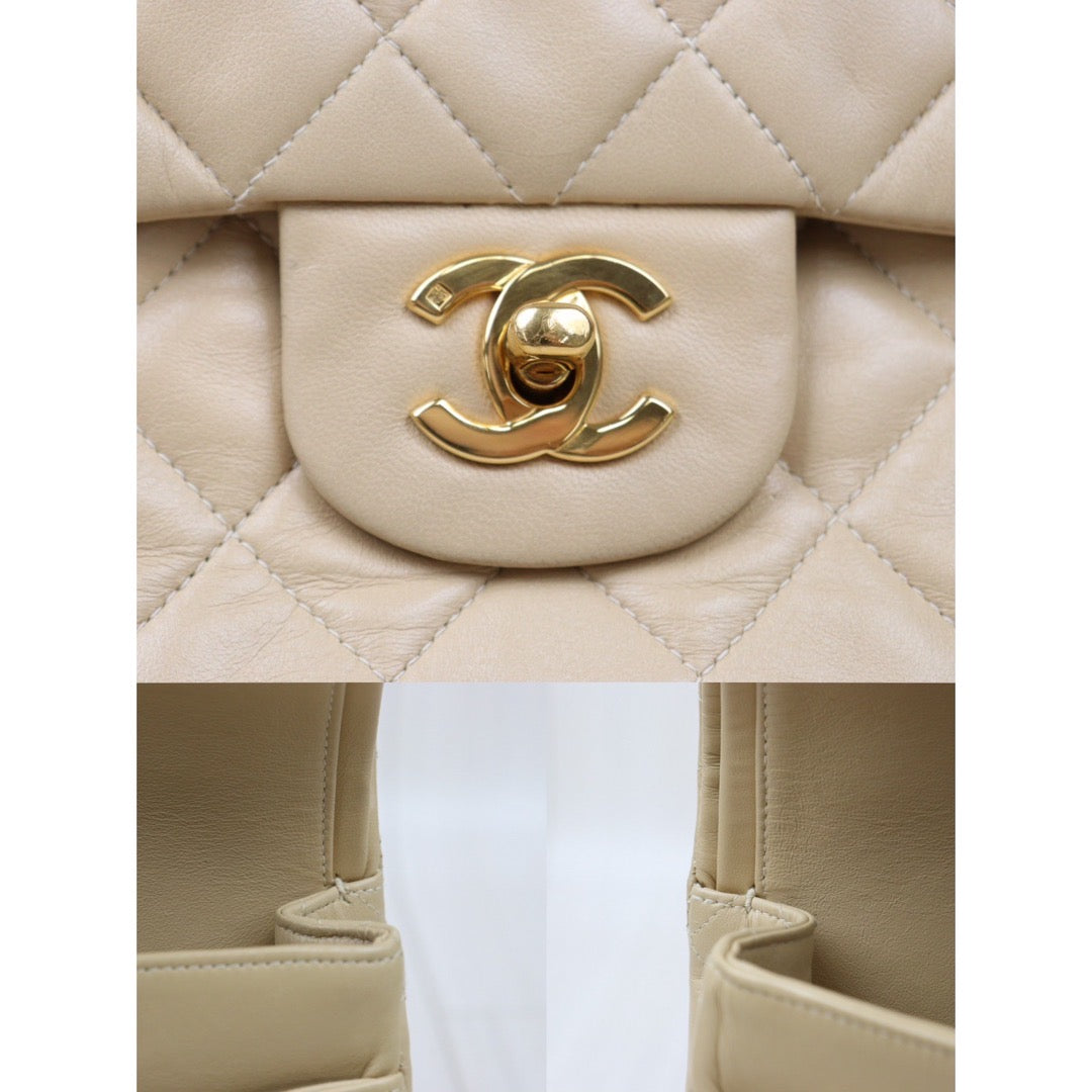 Rank AB｜ CHANEL  Lamb Skin Beige Double Flap 25 Shoulder Bag  ｜24050927