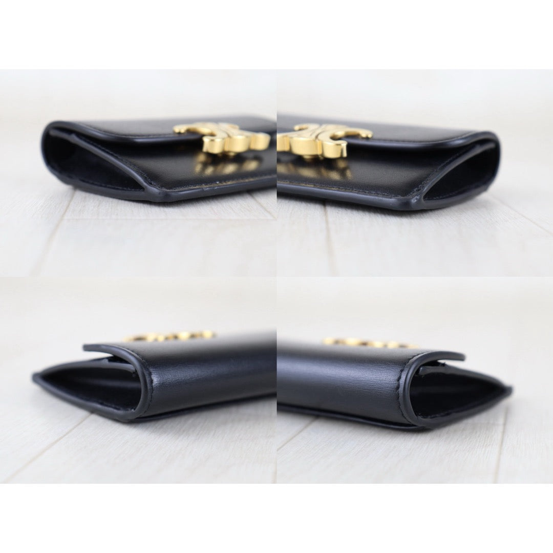 Include Entrupy Certificate of Authenticity｜Very Good ( Rank A)｜CELINE Calf Leather Box Black  Card Holder Golden Hardware｜S26030832