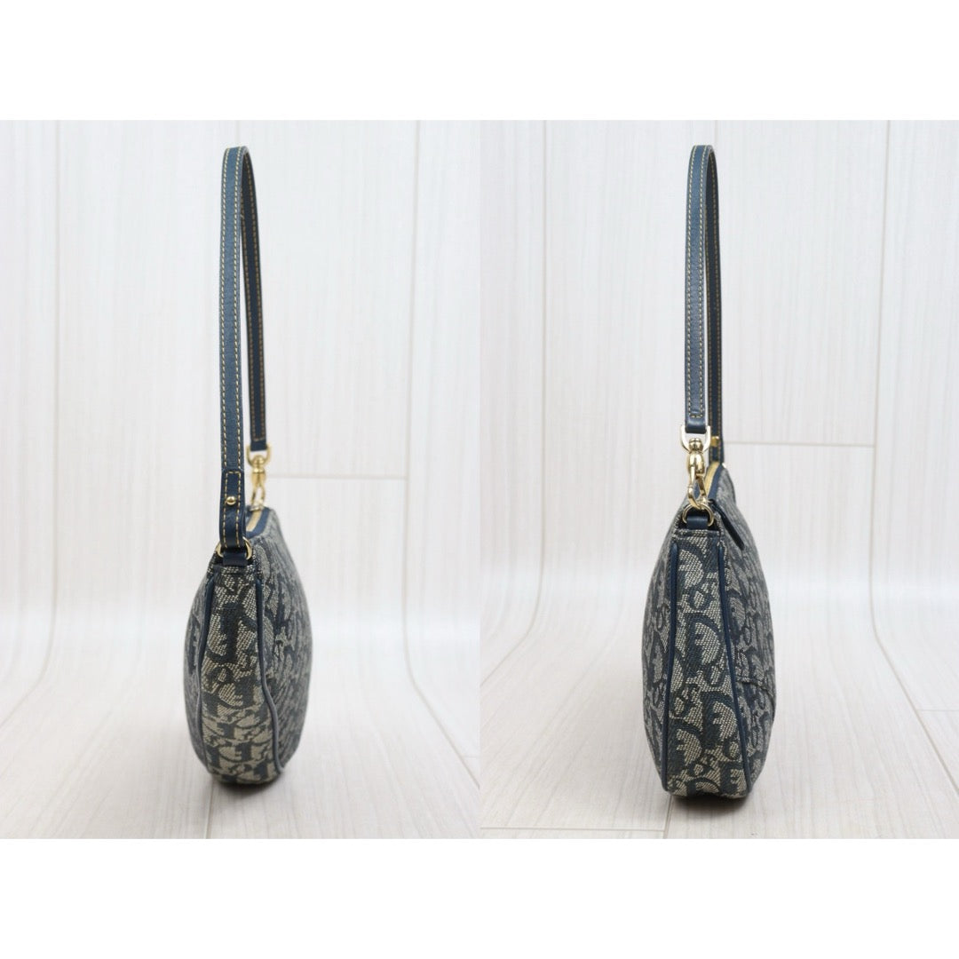 Include Entrupy Certificate of Authenticity｜Good ( Rank AB) ｜ Dior Trotter Saddle Pochette Blue Shoulder Bag Small｜S26060613