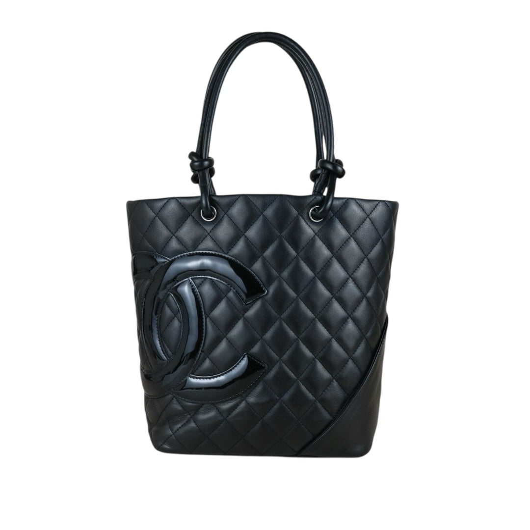Include Entrupy Certificate of Authenticity｜Good ( Rank AB)｜ CHANEL Cambon Line Calf Leather  So Black ToteBag  Made In 2009-2010Year｜Y26051523