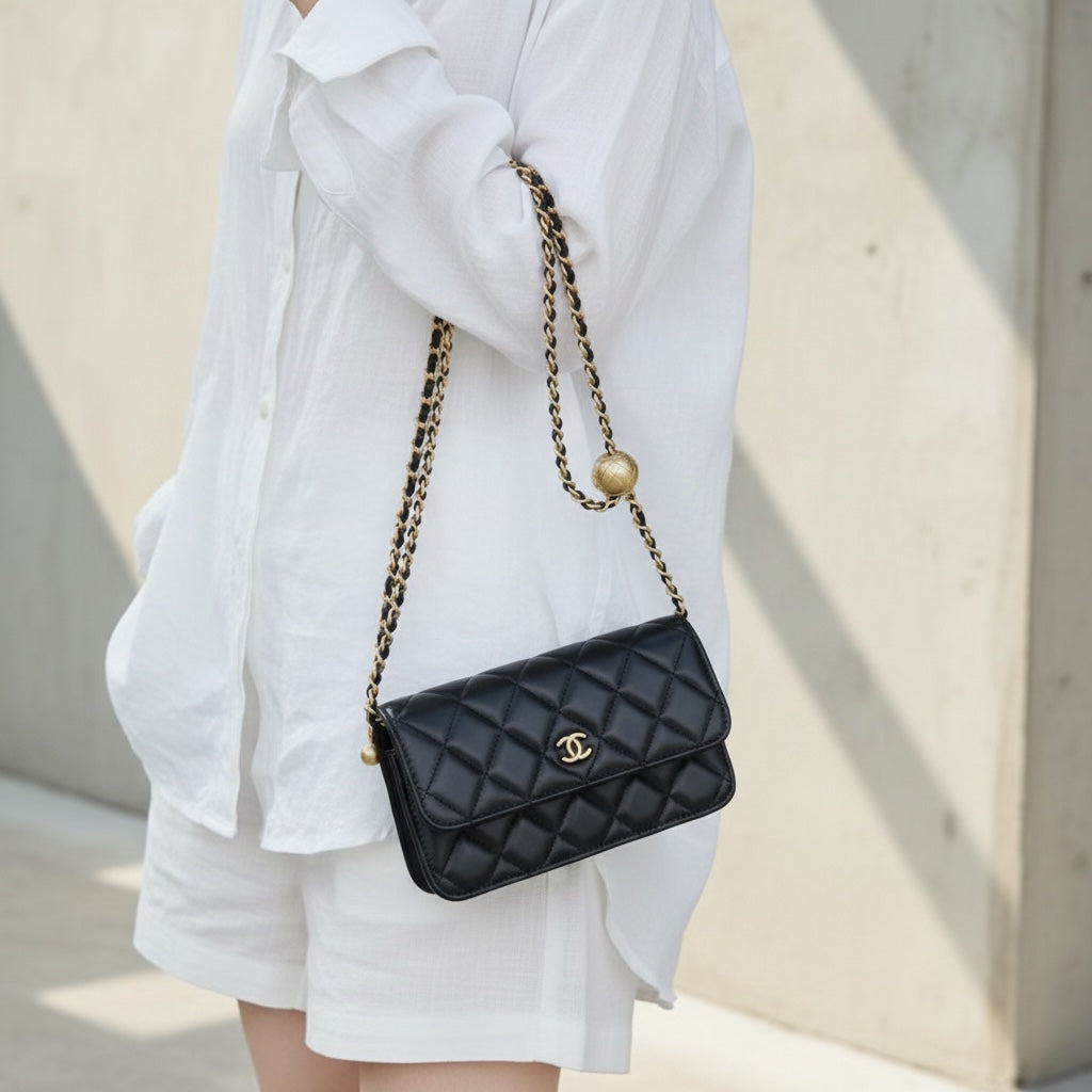 Include Entrupy Certificate of Authenticity｜Excellent（Rank SA）｜ CHANEL Matelasse Chain 23C Calfskin WOC Black IC Chips Model｜S26070902