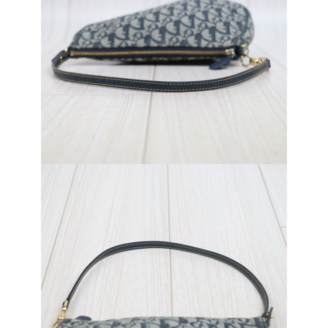 Include Entrupy Certificate of Authenticity｜Good ( Rank AB) ｜ Dior Trotter Saddle Pochette Blue Shoulder Bag Small｜S26060613