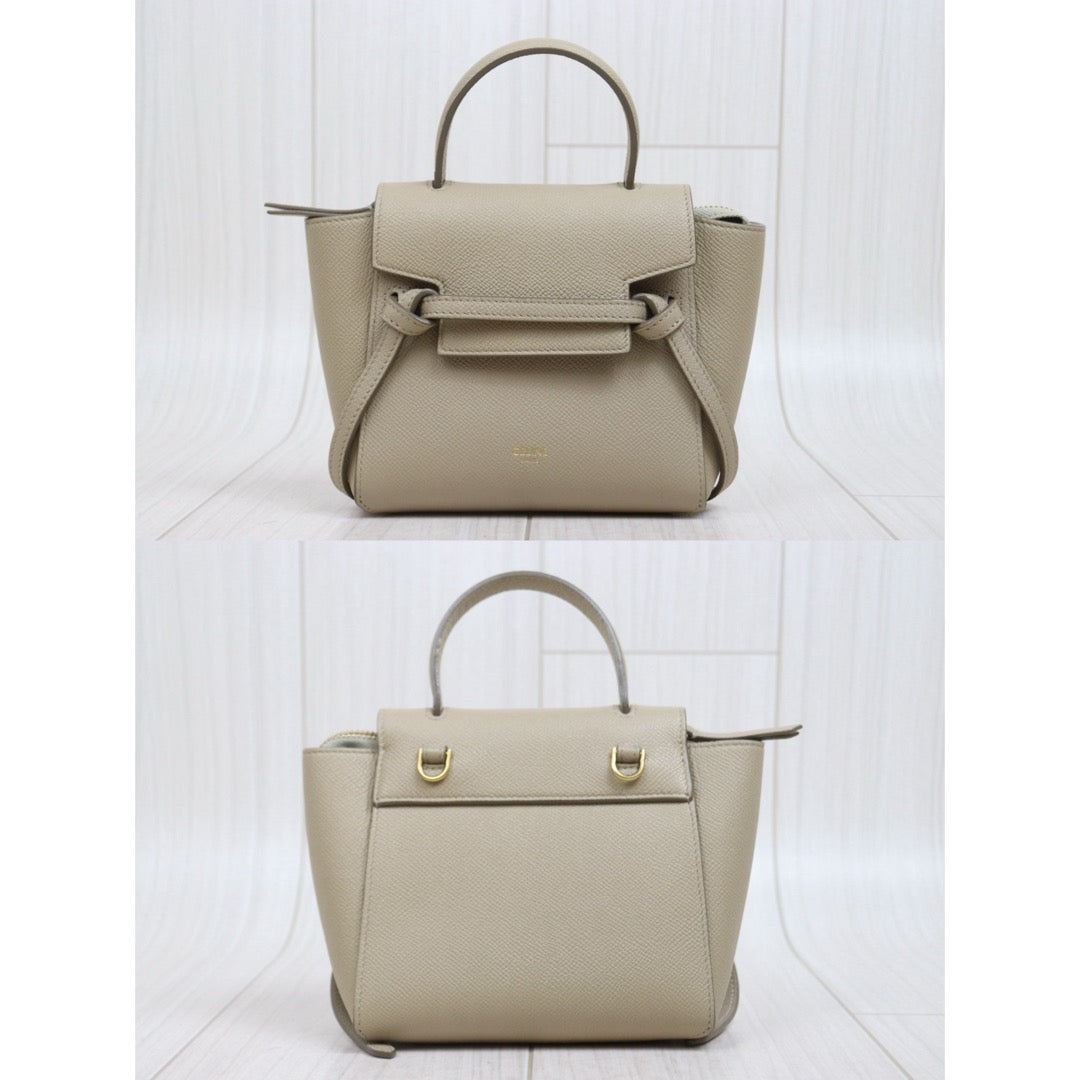 Include Entrupy Certificate of Authenticity｜Very Good ( Rank A)｜CELINE Calf Leather Belt Pico Handbag Shoulder Bag Beige｜S26031514