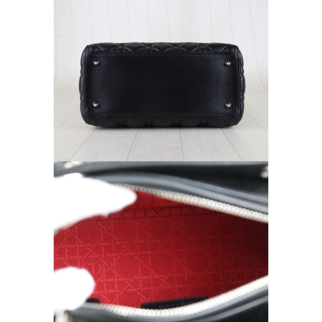 Very Good ( Rank A) ｜  Dior Lady Dior Lamb Skin 2WAY Handbag Shoulder Bag  Black  ｜S26012906