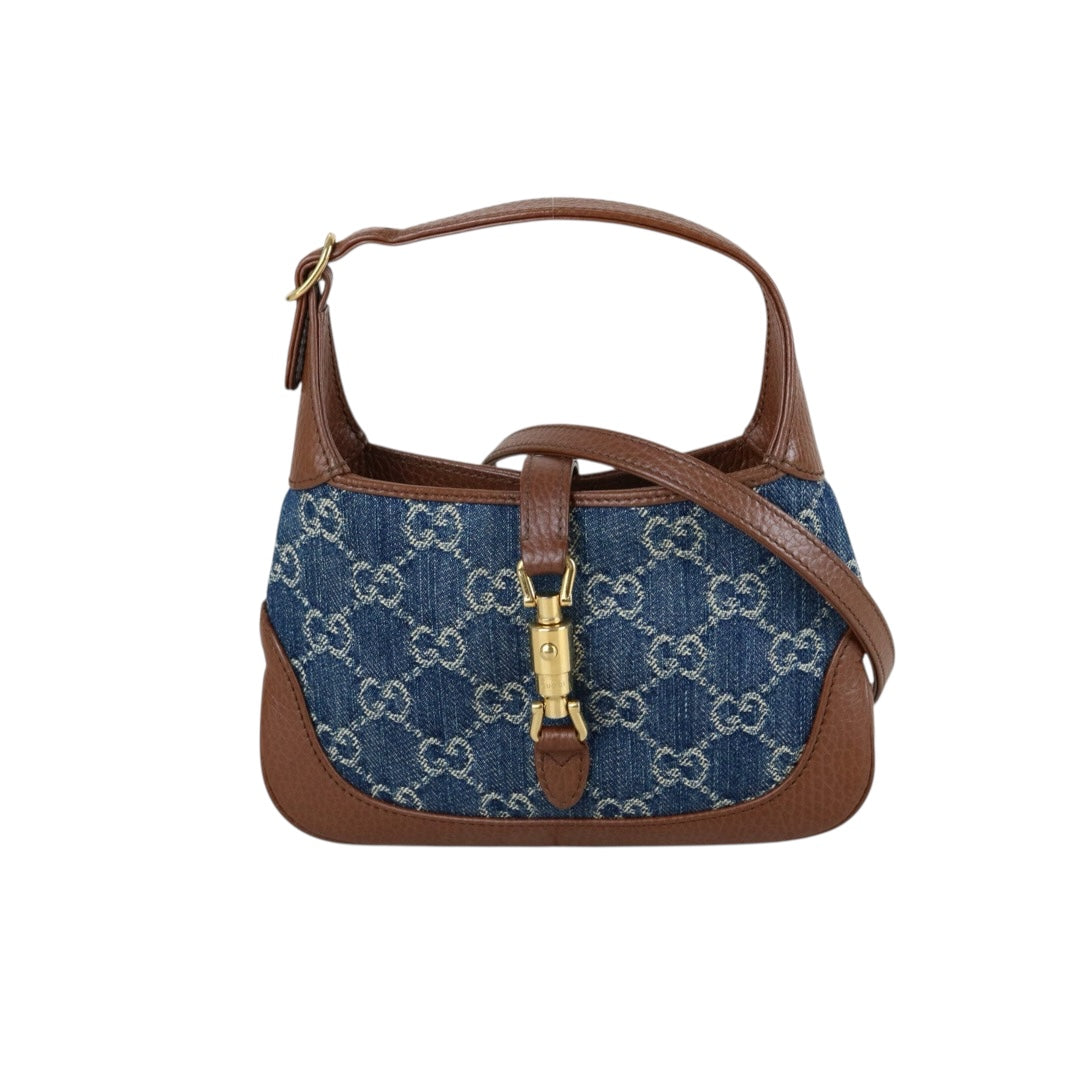 Include Entrupy Certificate of Authenticity｜Very Good ( Rank A) ｜  GUCCI  Monogram Denim Leather Piecing Mini Jackie Handbag With Shoulder Strap｜S26070604