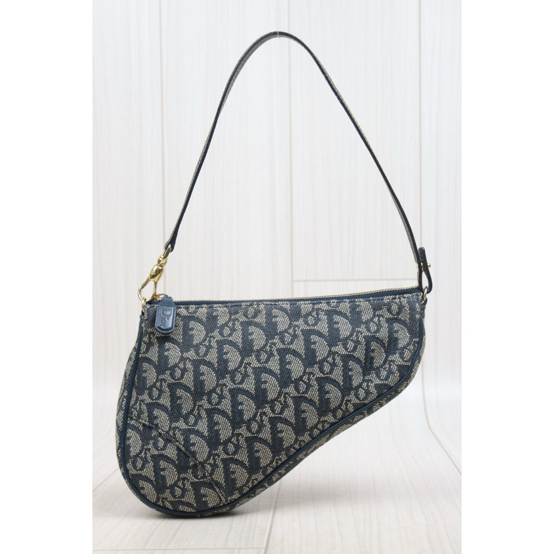 Include Entrupy Certificate of Authenticity｜Good ( Rank AB) ｜ Dior Trotter Saddle Pochette Blue Shoulder Bag Small｜S26060613