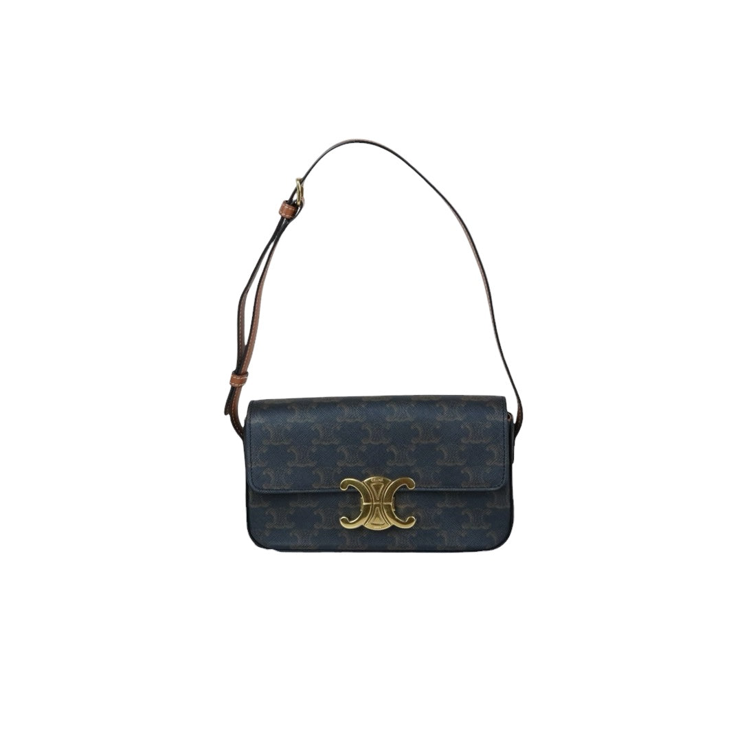 Include Entrupy Certificate of Authenticity｜Very Good ( Rank A)｜ CELINE Macadam Triomphe Shoulder Bag  Golden Hardware｜S26061202