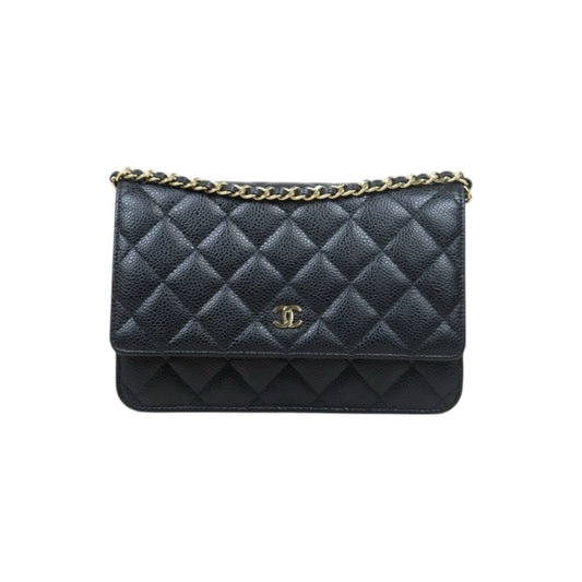 Good ( Rank AB)｜ CHANEL Matelasse Caviar Skin Chain Wallet Black Gold Hardware Made in 2018-2019Year ｜24110101