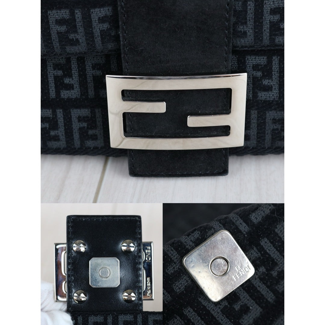Very Good ( Rank A)｜ FENDI Zucca Mamma Baguette Velvet Horsehair Shoulder Bag Black｜X25101502