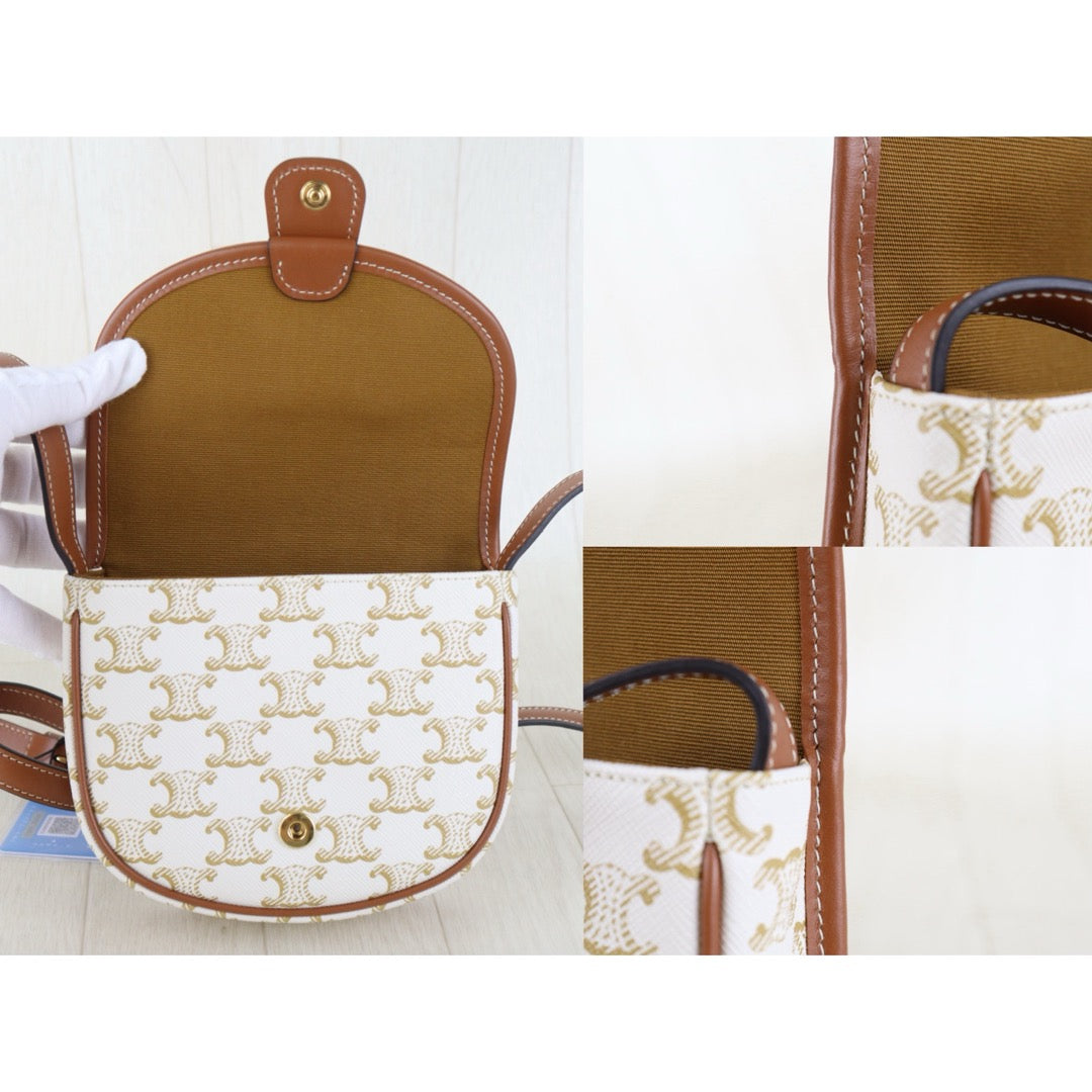 Include Entrupy Certificate of Authenticity｜Very Good ( Rank A) ｜ CELINE White Macadam Triomphe Cross Body Shoulder Bag Current Model｜S26090737