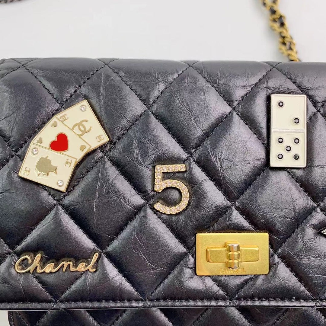 Rank A｜ CHANEL Limited Matelasse Leather 2.55 Chain Wallet Black