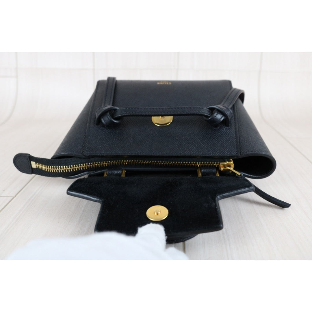 Very Good ( Rank A)｜CELINE Calf Leather Belt Pico Handbag Shoulder Bag Black｜S25070709