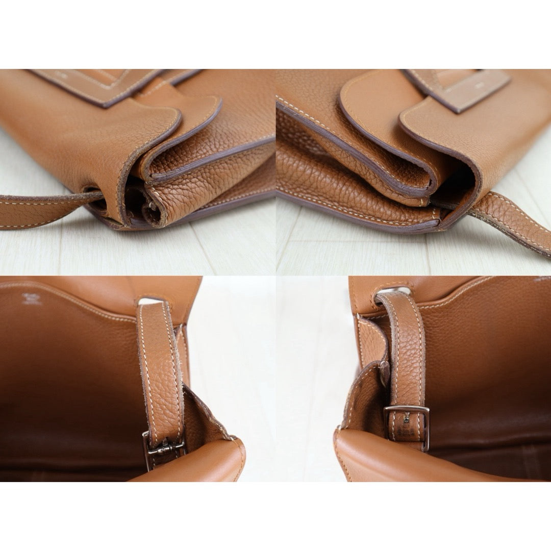 Good ( Rank AB)｜ Hermes Halzan 31 TC Leather Handbag Shoulder Bag Golden Brown C Stamp Made In 2018 Year｜H25081804