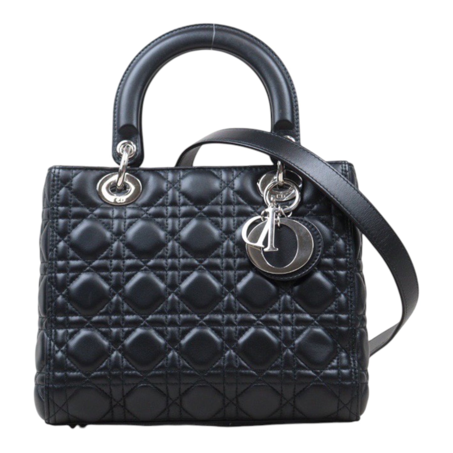 Rank A ｜  Dior Lady Dior Lamb Skin 2WAY Shoulder Bag Handbag Black  ｜S24041704