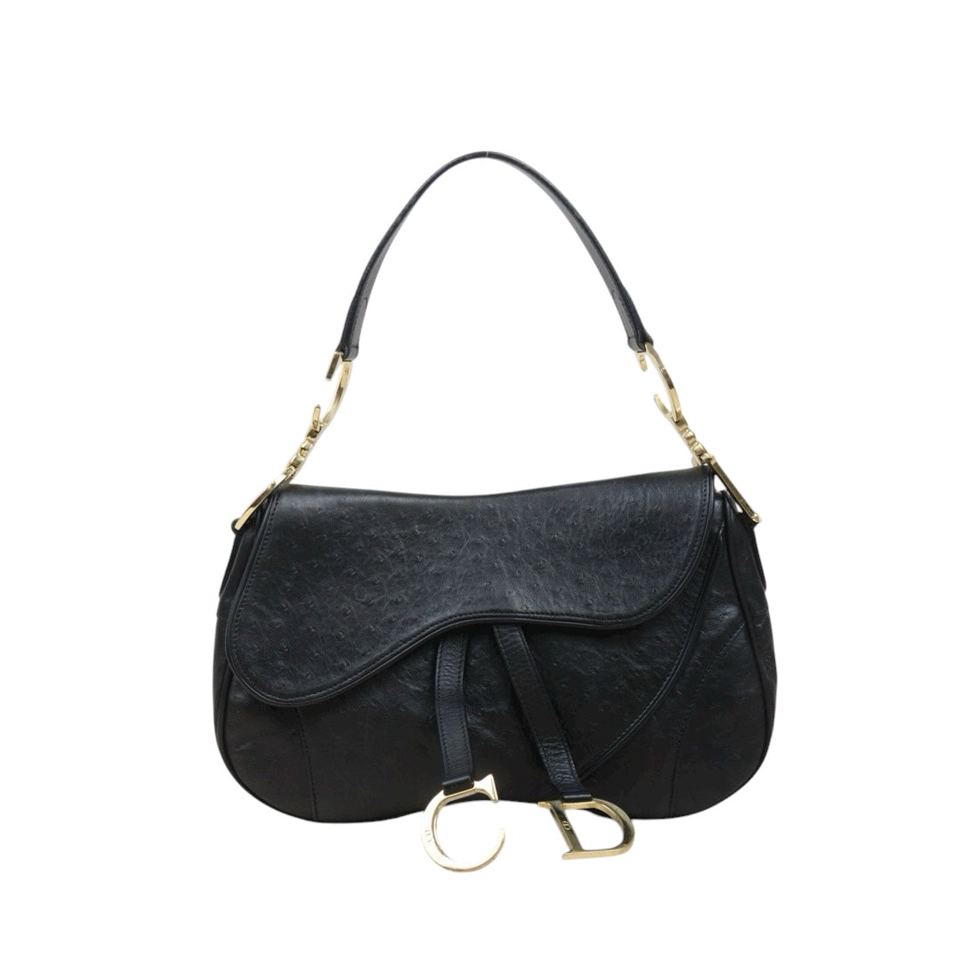 Good ( Rank AB)｜Dior Saddle Ostrich Skin Shoulder Bag  Black ｜S25102305