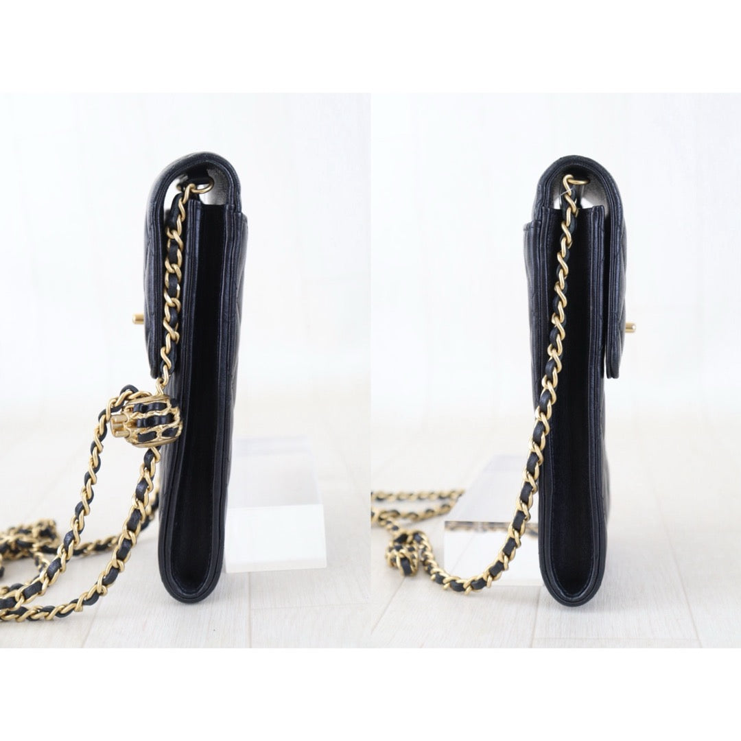 Include Entrupy Certificate of Authenticity｜Very Good（Rank A）｜CHANEL Lamb Skin  Flap Phone Holder Chain Shoulder Bag Black Made In 2022-2023 Year ｜Z26101202