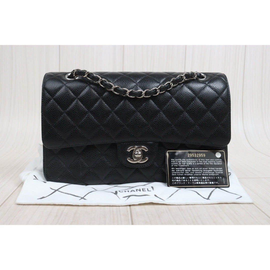 Include Entrupy Certificate of Authenticity｜Very Good ( Rank A)｜ CHANEL Caviar Skin Matrasse Chain Double Flap 25 Shoulder Bag Black Made In 2019-2020Year  ｜S26080607