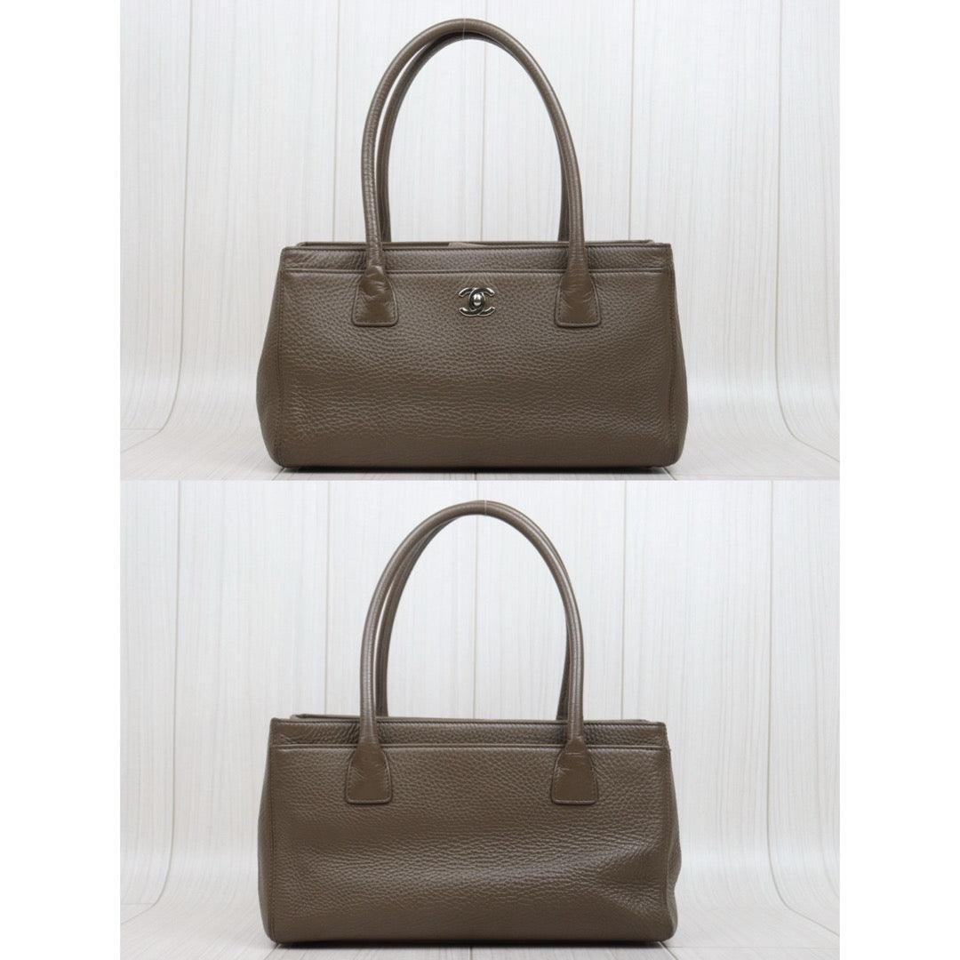 Good ( Rank AB) ｜CHANEL Calf Leather Cerf Tote Shoulder Bag PM Etoupe Gray Made in 2013-2014Year｜25121206