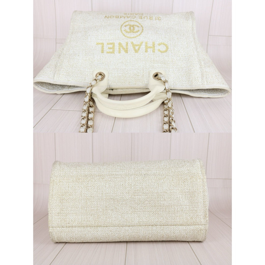 Good ( Rank AB)｜ CHANEL Canvas Tote Bag  White Beige Large Made In 2018-2019 Year｜B25011012