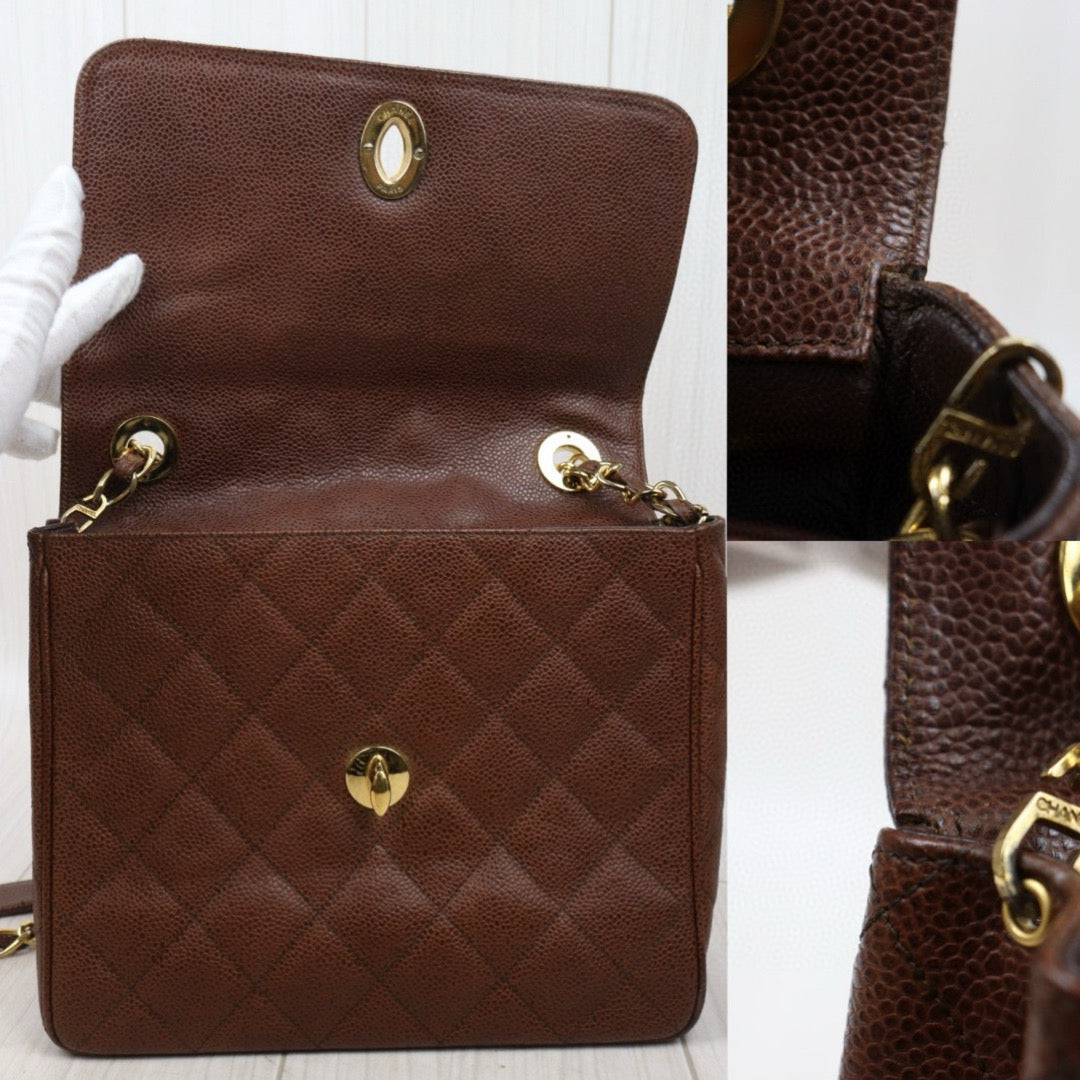 Good ( Rank AB)｜ CHANEL  Caviar Skin Leather Calf Leather Square 25 Shoulder Bag BrownMade In 1996～1997Year ｜24112818