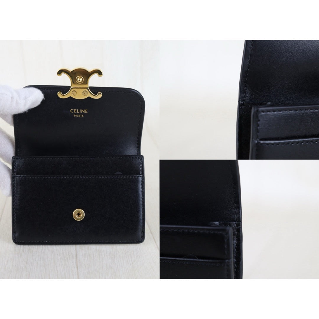 Include Entrupy Certificate of Authenticity｜Very Good ( Rank A)｜CELINE Calf Leather Box Black  Card Holder Golden Hardware｜S26030832