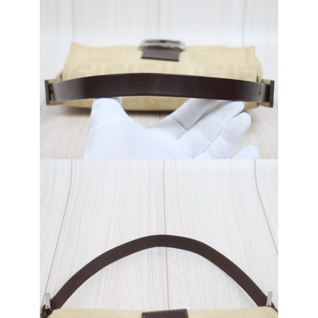 Include Entrupy Certificate of Authenticity｜Fair ( Rank B)｜ FENDI Zucca Mamma Baguette Shoulder Bag Beige｜26070317