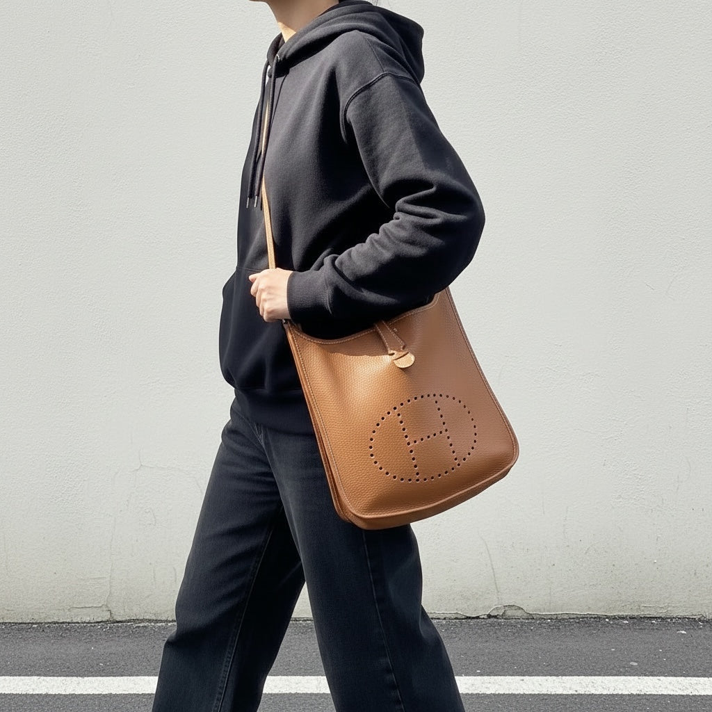 Include Entrupy Certificate of Authenticity｜Good ( Rank AB)｜ HERMES TC Leather Evelyne 33 Shoulder Bag Golden Brown □R Stamp Made In 2014Year｜W26040824