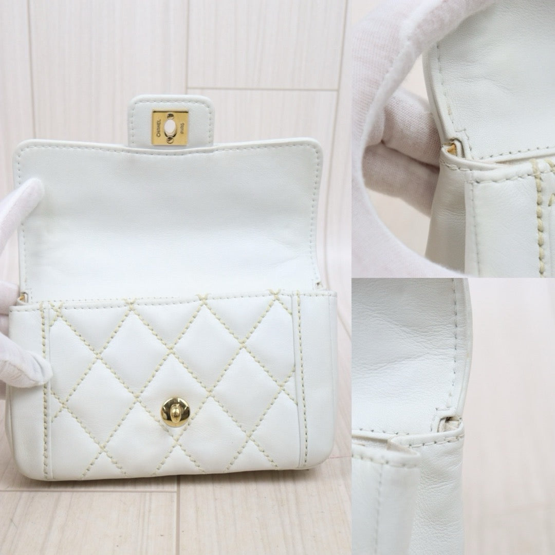 Good ( Rank AB)｜CHANEL Calf Leather White Mini  Vintage Kelly Handbag  Made In 2004-2005Year｜Y25110418