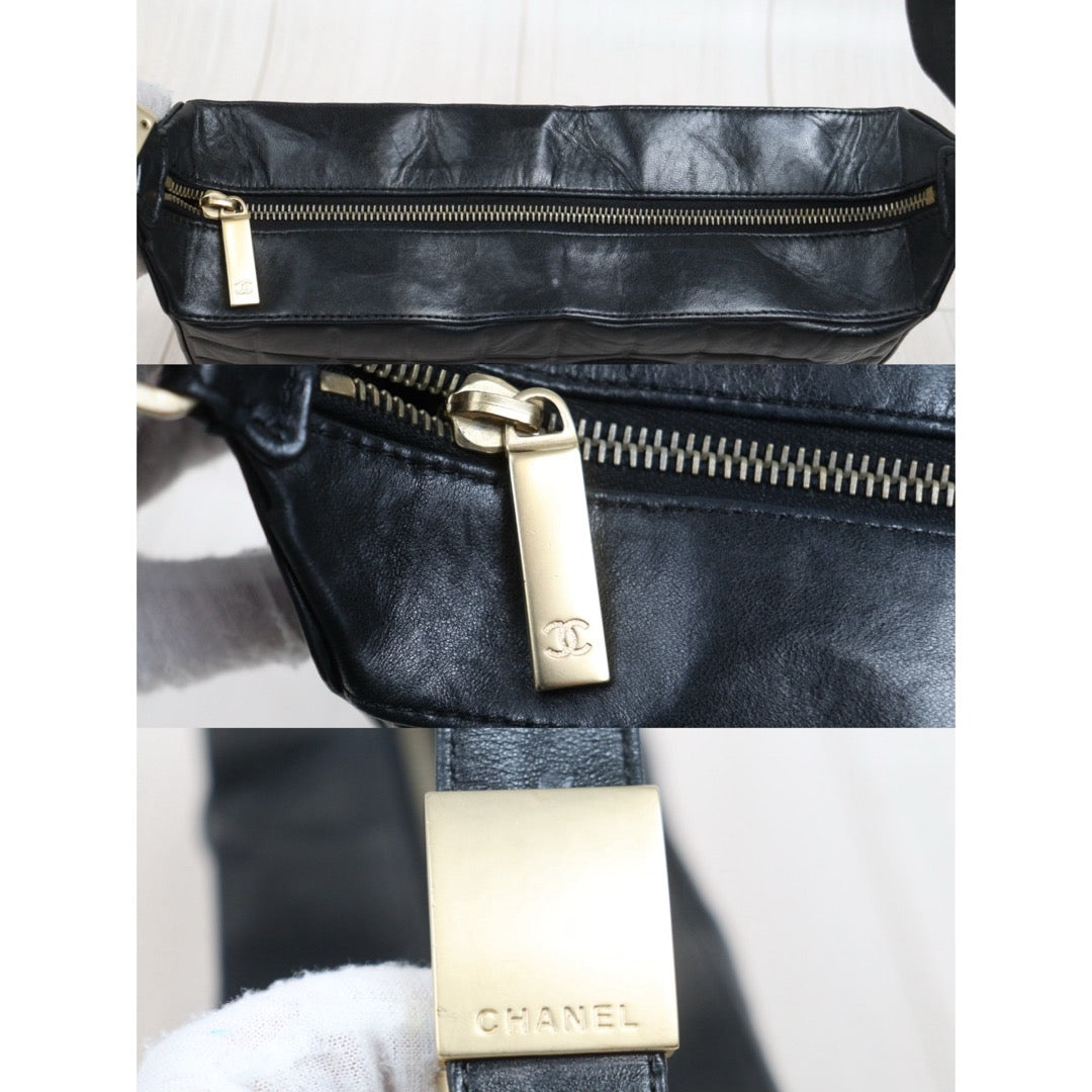 Include Entrupy Certificate of Authenticity｜Good ( Rank AB)｜CHANEL Choco Bar Lambskin Black Shoulder Bag  Made In 2003～2004Year｜26040210