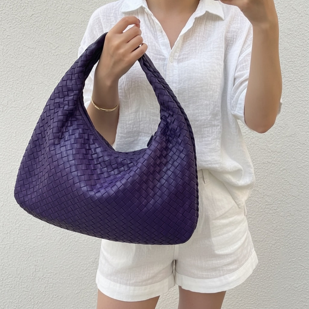 Include Entrupy Certificate of Authenticity｜Very Good ( Rank A)｜ Bottega Veneta Lamb Skin Braid Shoulder Bag  Purple｜S26051801