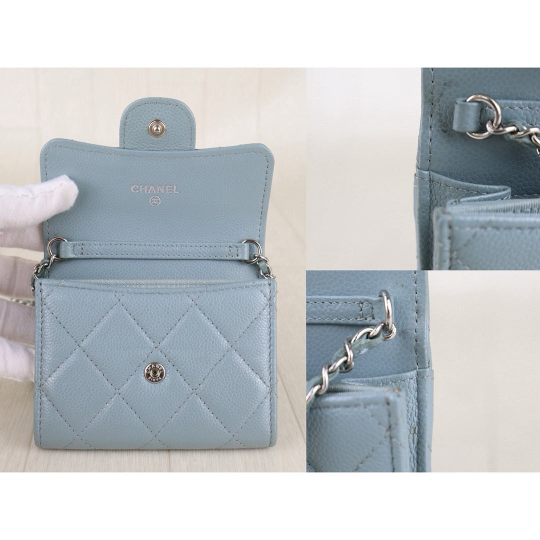 Include Entrupy Certificate of Authenticity｜Very Good ( Rank A)｜CHANEL Caviar Skin Chain Shoulder Bag Blue Made In 2020-2021Year｜S26072536