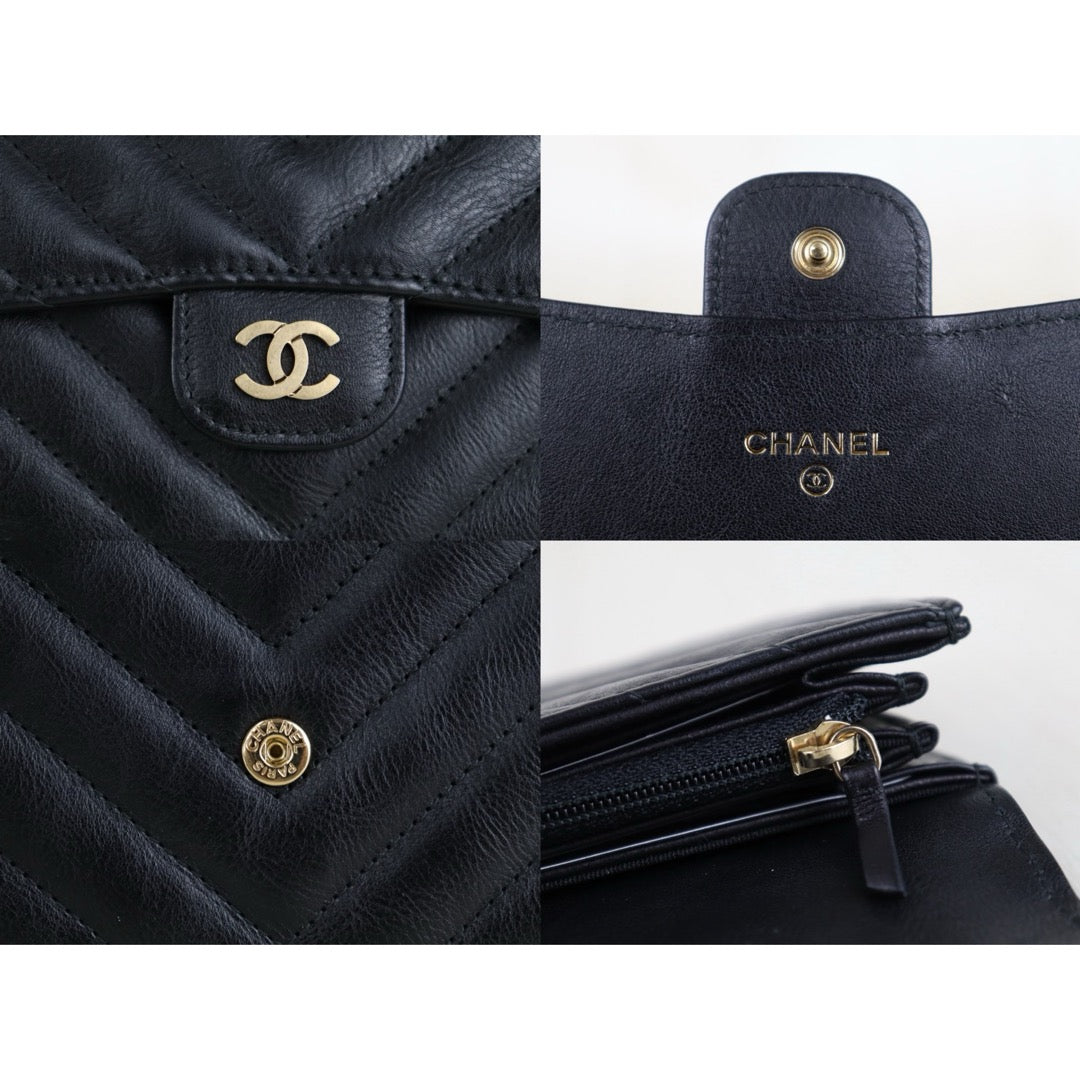 Include Entrupy Certificate of Authenticity｜Very Good ( Rank A)｜CHANEL Calf Skin Black Long Wallet Made In 2016-2017Year｜S26053007