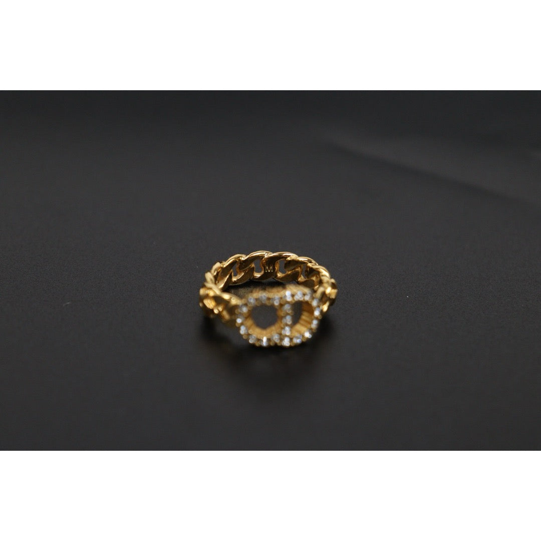 Very Good ( Rank A) ｜ Dior Rhinestone Golden Plated Ring M Size ｜V25110624